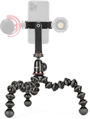 Joby GorillaPod 1K GripTight 360 Mount kit, Kompaktes Flexibles Stativ 1K und Kugelkopf mit Drehbarem Telefonhalter, Landschafts- oder Porträtmodus, Doppelter Cold Shoe, Maximale Traglast 1kg (2,2lb)