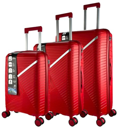 SEVILLAS Juego de 3 Maletas Polipropileno Rígidas | Trolley Set Maletas Cabina Ligero Duradero con 4 Ruedas Dobles Giratorias y Cierre TSA (Rojo)