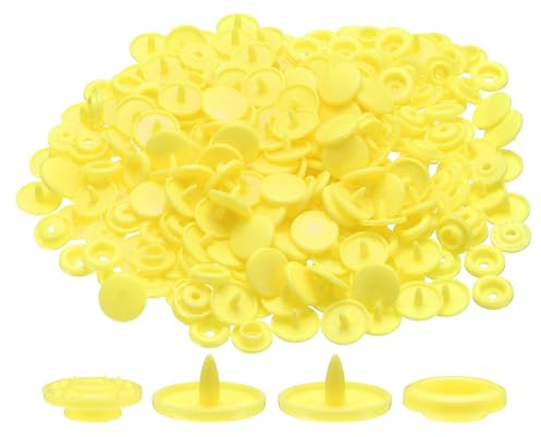 sourcing map 200 Set Plastic Snaps T5 Round Resin No-Sew Button Plastic Snap Fasteners Kit for Clothing Sewing Rain Coat Diapers Bibs Crafting, Yellow