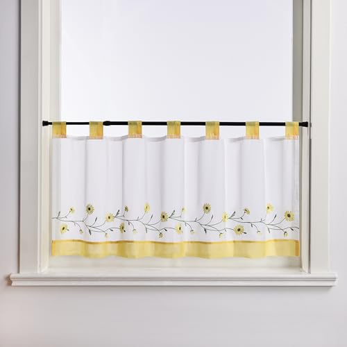 Joyswahl Scheibengardine mit Blumenstickerei Bistrogardine lichtdurchlässig Küchengardinen landhausstil Gardine Stores Gelb HxB 45x140 cm 1 Stück