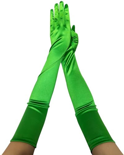 JekyTMP 3 Paar Lange Satin Handschuhe Damen Fingerhandschuhe Braut Tanzhandschuhe Abendhandschuhe Opernhandschuhe Ellenbogenhandschuhe Armstulpen Lang Handstulpen Long Gloves Brauthandschuhe (Grün)