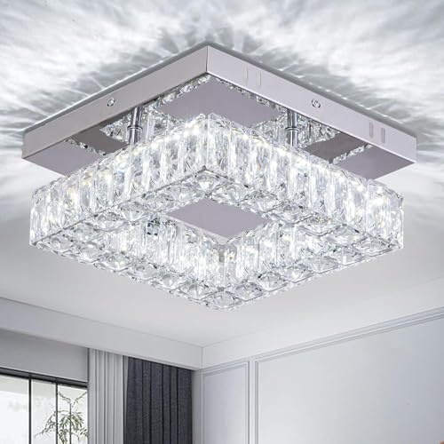 FRIXCHUR Flache Quadratische Kristall LED Deckenleuchte, Kaltweiß, Modern | Quadratisches Kristalldesign zur bündigen Deckenmontage für Wohnzimmer, Schlafzimmer und Flur; klares kaltweißes LED-Licht
