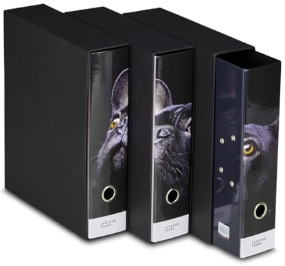 Set di 3 Raccoglitori ad Anelli, Colour Code, Nero, Tema Cagnolino, Plastificati Lucidi, Ideale per fogli A4, Meccanismo a Leva