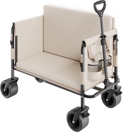 VEVOR Carrello Pieghevole 970 x 580 x 670 mm Carrello Portaoggetti per Giardino Che Si Trasforma in Panca, Capacità di Peso 249,48 kg con Maniglia Regolabile per Spesa, Campeggio, Giardinaggio