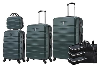 CELIMS - ABS-väska, styv, slitstark, 4 hjul med 360° vridbar, lätt med integrerat lås., Färg: grön, Set 4 pièces, 06-grön-set4