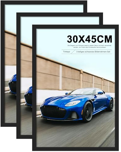 Tinkeps Cadre 30x45 cm, Lot de 3 Cadre Photo Noir, à Suspendre Horizontalement ou Verticalement au Mur, avec Plaque en Acrylique Transparent et Incassable