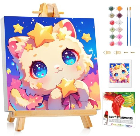 XTCIXAL Paint by Numbers Kit for Kids with Frame, Cat Paint by Number Kids Age 5-8-12, Paint by Number with Frame for Gifts and Home Decor 8X8 Inch