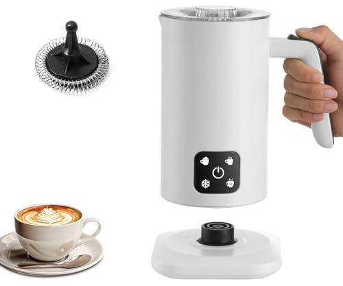 Milk Frother Electric 4 in 1 Milk Steamer Coffee Maker, 350ML Large Capacity Milk Heater and Warmer for Hot & Cold Milk Foamer for Latte Coffee Hot Chocolate Cappuccino (White)