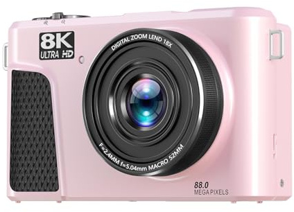Tosuny 8K Digitalkamera, Auto Focus 88MP Kameras für Fotografie, 18x Zoom WiFi Vlogging Kamera, 3 Zoll Flip Screen, mit Webcam Modus, Filter, Mehrere Filter LED Fülllicht (PINK)
