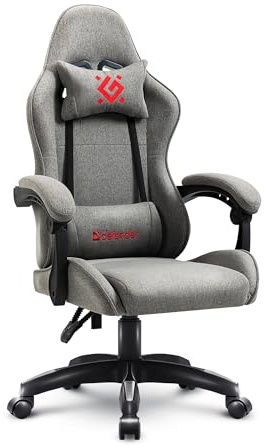 Defender Ronin Gaming Stuhl – Ergonomischer Gamer Stuhl – Atmungsaktiver Stoff – 135° Rückenlehne – Nacken- & Lendenkissen – bis 120 kg - Grau