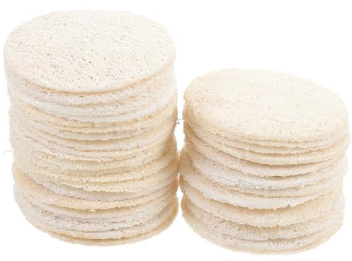 TEHAUX 36 Stück Gesichtspeeling Pads aus Natürlichem Luffa 55X55cm Sanftes Peeling Vielseitig für Haut und Haushalt Kompakt und Handlich