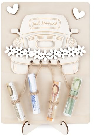 ARTREE Hochzeitsgeschenk aus Holz, Geldgeschenk Hochzeit Kreative Hochzeitsgeschenke für Brautpaar Hochzeitskarte Holz mit Ständer, Wunderschön Geld Geschenk Hochzeit für Braut Bräutigam