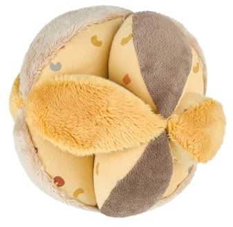 Sterntaler Stoffball Löwe Leo aus weichen Stoffkombinationen, Babyspielzeug mit Knisterpapier, Quietsche und Rassel, 14 × 14 × 14 cm – mattgelb