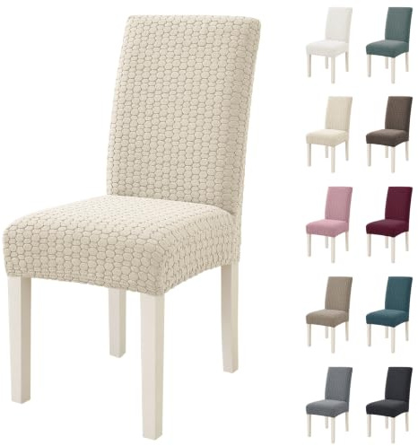 Ystyle Universale Stretch Stuhlhussen 4er Set, Beige | Stuhlüberzug Stretch, Esszimmer Stuhlhussen, für Haus Hotel Bankett, Kratzfest Katze, Weich Waschbar, Atmungsaktiv