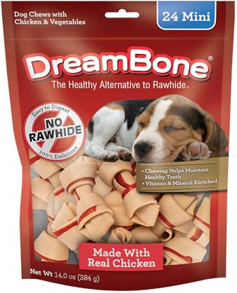 DreamBone Mini Chews for Dogs, Treat Your Dog to Easy-to-Digest Rawhide-Free Chews Made With Real Chicken, 24 Count