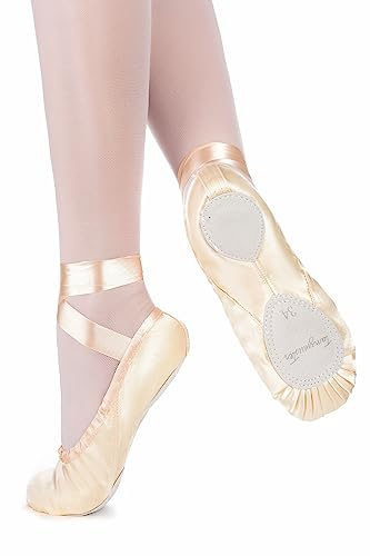 tanzmuster Ballettschuhe Mädchen - Sandy - Satin - Geteilte Ledersohle - Gr. 22-45 - Ballettschläppchen für Kinder - Tanzschuhe fürs Ballett