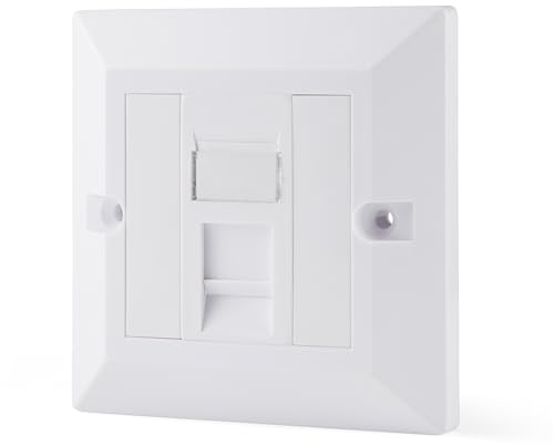 rhinocables CAT6 Ethernet Faceplate (1 Port, Pack of 1) | Single 1, Double 2 & Quad 4 RJ45 Gang Wall Sockets, CAT 6 Setup for Printers, VoIP, Phones & More