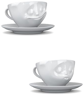FIFTYEIGHT PRODUCTS Kaffeetassen 2er Set + Servietten, 200 ml, KÜSSEND+GLÜCKLICH