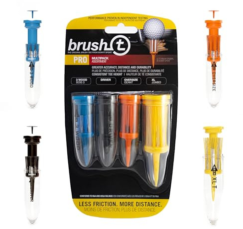 Brush T Multipack mit 4 Golftees (Holz, Driver, Oversized, XLT) – geringe Reibung, mehr Distanz, gleichmäßige Höhe