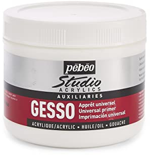 Pébéo - Studio Acrylics Gesso 500 ml - Gesso bianco - Sottofondo colori acrilici per preparare tutti i supporti - Barattolo di gesso acrilico bianco 500 ml