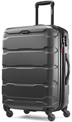 Samsonite Omni Pc hårt expanderbart bagage med spinner-hjul, Svart, Checked-Medium 24-Inch, Omni Pc hårt utbyggbart bagage med spinner-hjul