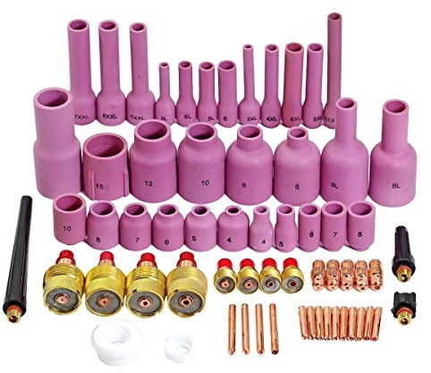 RIVERWELD Corps de Collet Diffuseur de Gaz TIG Jumbo Grand Diamètre Buses en Alumine Coupes en Céramique 45V 13N 796F 53N série Kit d'assortiment pour SR WP 9 20 25 Torche de Soudage TIG 63pcs