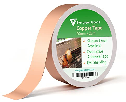 EVG 20mm x 25m Copper Slug Tape | Adhesive Copper Slug Snail Repellent | Pest Deterrent Barrier Tape | Humane Pest Control | Gardens & Plants Protection (1 Roll)