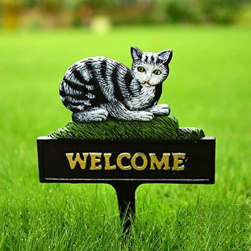 Sungmor Gartenstecker aus Gusseisen, robust, Katzen-Willkommensschild – Vintage Hof stehend Welcome Ground dekoratives Schild – Farbige Tierstatue Gartendekoration Outdoor-Dekoration – 1 Stück