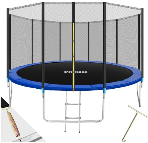 tectake® Trampolín, Cama Elástica Exterior para Niños y Adultos, Estructura de Acero, Red Protectora, Escalera, Certificado TÜV GS, Juegos Exterior Niños, Trampolin Fitness Adultos - 427 cm