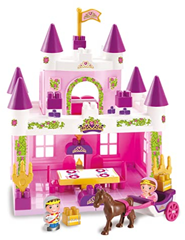 Ecoiffier – Abrick Märchenschloss – Schloss aus großen Bausteinen, mit Prinzessin, Prinz und Kutsche, pink, rosa, für Kinder ab 18 Monaten
