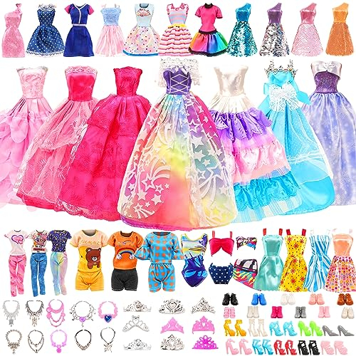 Miunana 110+ Kleidung für Puppen Puppenkleidung Fashion Kleider Tops Bluse Hosen Abendkleider Badenanzüge Minikleider Schuhe Kleiderbügel Handtasche Flügel Zubehör für 11,5 Zoll Mädchen Puppen