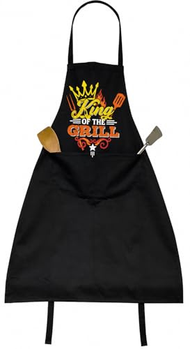 BITALY King Of The Grill BBQ Apron for Men with Front Pocket – Funny Cooking & Grilling Apron Gift for Dad, Husband & BBQ Lovers – Colour