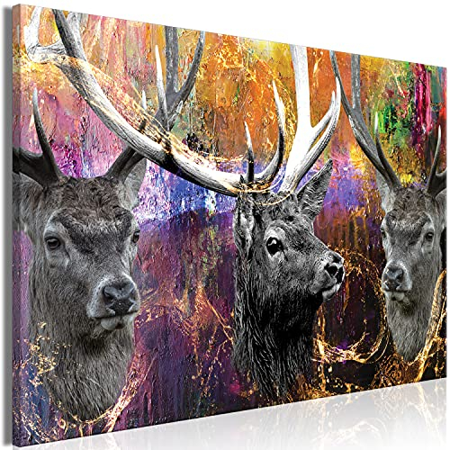 murando HandArt Bilder auf Leinwand Tiere Hirsch 1 tlg Leinwandbild Wandbilder Wohnzimmer Wanddekoration Moderne Kunst - Abstrakt Design g-A-0365-b-a