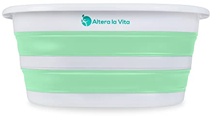 Altera la Vita Wäschekorb, Spülbecken, Waschschüssel, Wäschewanne, klappbar, faltbar für Camping und Haushalt, 27 Liter wasserdicht und platzsparend mint