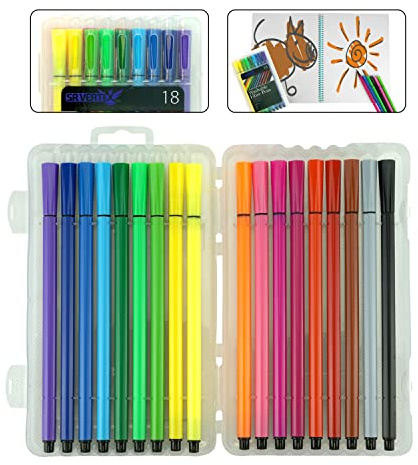 SRV Hub® Easynote Fasermalstifte, waschbar, Filzstifte für Schulkinder, mehrfarbig, 16 cm, 18 Stück