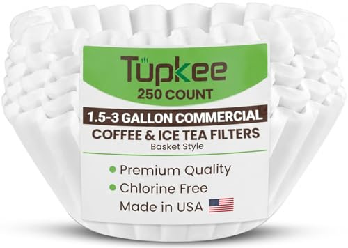 Tupkee Extra Large Commercial Coffee Filters, 13.75” x 5.25”, 250 Count | XL Tall Chlorine-Free White Paper Filters, Made in USA, for Bunn, Fetco & Curtis 1.5–3 Gallon Commercial Coffee & Tea Brewers