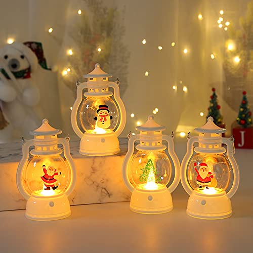 Decoración Navideña Farol a Pilas, 4 piezas Velas Navideñas por Batería con Papá Noel,Muñeco Nieve,Patrón árbol Navidad,Velas Arbol Navidad Portátiles para Decoración Navideña,Bodas,Fiestas Cumpleaños