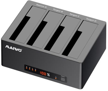 MAIWO 4 Bay Hard Drive Docking Station Cloner for 2.5 3.5 Inch SATA HDD SSD, USB 3.0/eSATA 5Gbps Speed with UASP, 96TB Capacity, External HDD Duplicator Reader