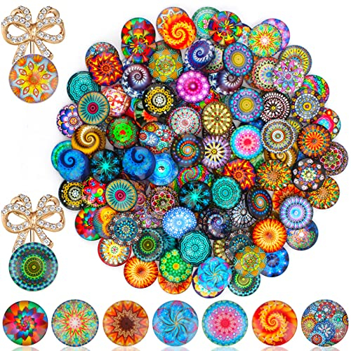 120Pcs Glas Cabochons 25mm,Muggelsteine Bunt Kinder, Mosaiksteine mit Verschiedene Muster, Mosaiksteine zum Basteln für 12mm Tabletts von Foto Anhänger Schmuckherstellung Scrapbooking（Zufällige Stile）