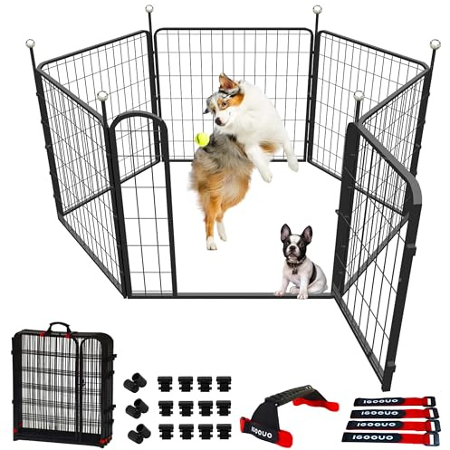IGOOUO Dog Playpen Indoor/Outdoor 81.3cm High, Portable Dog Playpen with Easy-Carry Straps,6 Panels Dog Pen Play Pen for Small/Medium Dogs,Rustproof Pet Playpen for Camping RV Yard(with One Door)