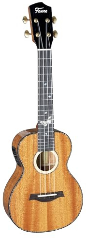 Fame Konzert Ukulele, Massive Mahagoni-Decke, Hochglanz-Finish, Belcat Tonabnehmersystem, Inklusive Gigbag, Standard Uke, Mahagoni