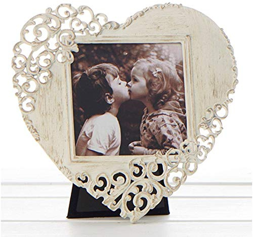 BelAya E“ Vintage-Rahmen aus antiker cremefarbener Spitze in Herzform, 15 cm x 20 cm. EIN romantischer Herz-Bilderrahmen im Shabby-Chic-Stil.