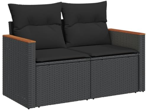 vidaXL Gartensofa mit Kissen 2-Sitzer, Sofa mit Staufach unter Sitzfläche, Terrassensofa mit abnehmbarem waschbarem Bezug, Gartenmöbel Sofagarnitur, Schwarz Poly Rattan