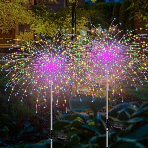 Vegena 2 Stück Solar Feuerwerk Lichter, Solar Gartenleuchten, Solarlampen Auting Solarlampen Für Außen Garten 8 Modi 150led Solarleuchten Gartendeko Für Außen Garten Wege Rasen Balkon Deko(Mehrfarbig)