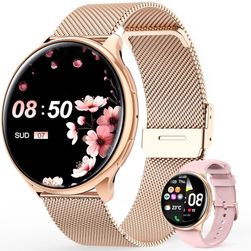Loekneue Smartwatch Damen mit Telefonfunktion 1,39'' HD Zoll Touchscreen Fitnessuhr mit 120+ SpO2 Pulsuhr Schlafmonitor Wasserdicht Armbanduhr für iOS Android (rosa)
