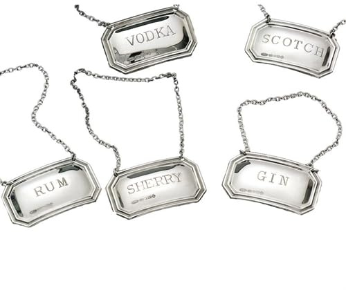 Sterling Silver Rum Decanter Label, Rectangular with Traditional Cut Corners by Broadway Silver