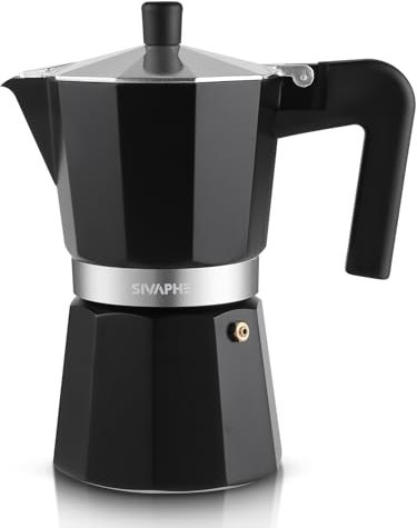 Sivaphe Stovetop Coffee Maker 450ml/9 Cups, Aluminium Moka Pot Italian Espresso Maker with Heat-Resistant Handle, Black