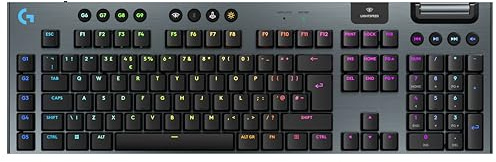 Logitech G G915 X LIGHTSPEED Low-Profile Wireless Gaming Keyboard, Double-Shot PBT Keycaps, Fully Programmable Keys, RGB Backlighting, GL Blue Clicky Switches - PC/Mac, QWERTY UK English - Black