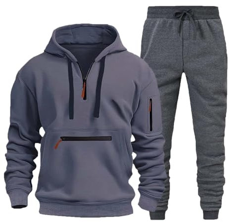 Survêtement à capuche pour homme, ensemble de sweat à capuche doublé en polaire, sweat à capuche zippé pour homme, sweat à capuche décontracté pour homme, sweat à capuche coupe ajustée avec poches,