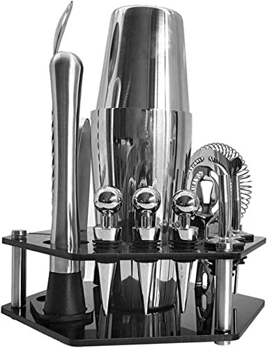 QTANZIQI Juego de coctelera, 14 Piezas, Juego de coctelera para Bar, coctelera, Kit para Hacer Bebidas, tapón de Vino, Cuchara, Mezclador de Acero Inoxidable, Regalo, coctelera de 750 ml